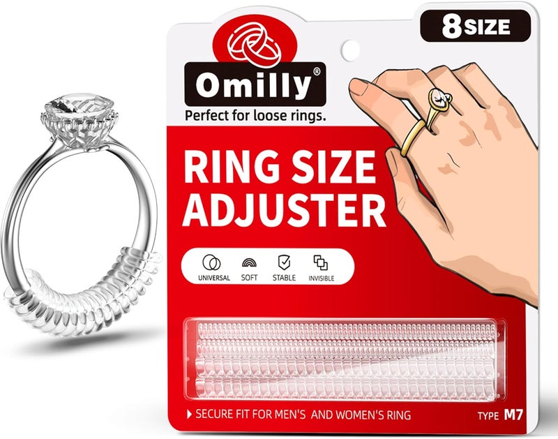 Omilly Ring Size Adjuster for Loose Rings, 8 Sizes Invisible Ring Guards and Spacers, Fits Ring Widths 1-10mm, Ring Resizer for Men's and Women's Jewelry - Image 1